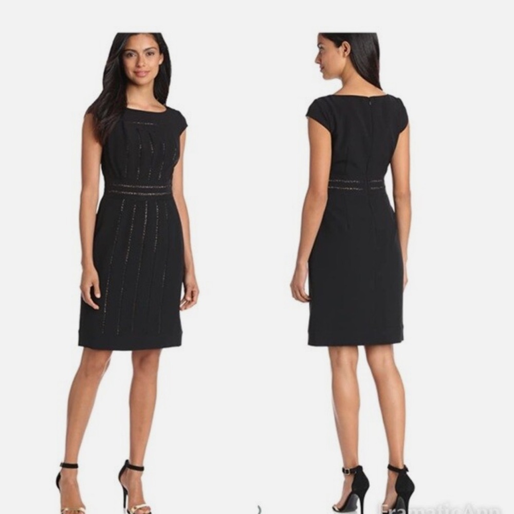 Adrianna Papell Crepe Sheath Dress with Lace Insets